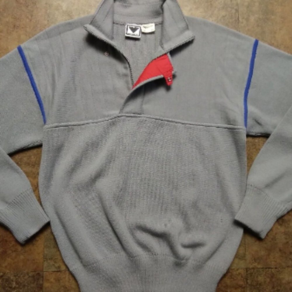 Men's L Obermeyer 100% Gray Wool 1/4 Zip Long Sleeve Pull Over Sweatshirt-LOOK